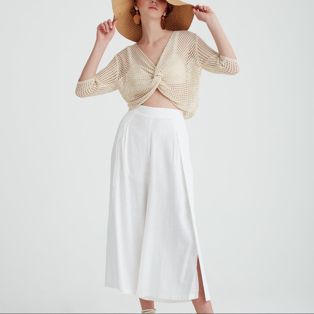 Paisie Beige Neutral Earth Tone Open Knit Coral Twist Net Beachy festival Top